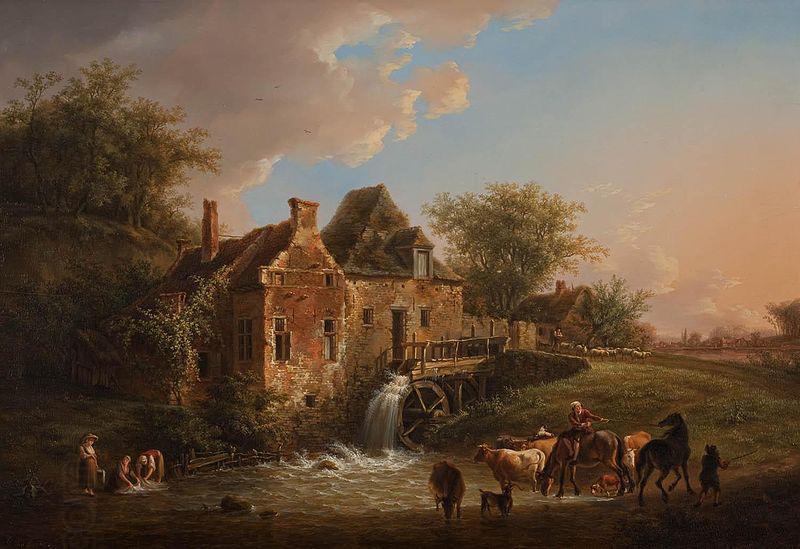 Henri van Assche Landscape with waterfall and farm oil painting picture